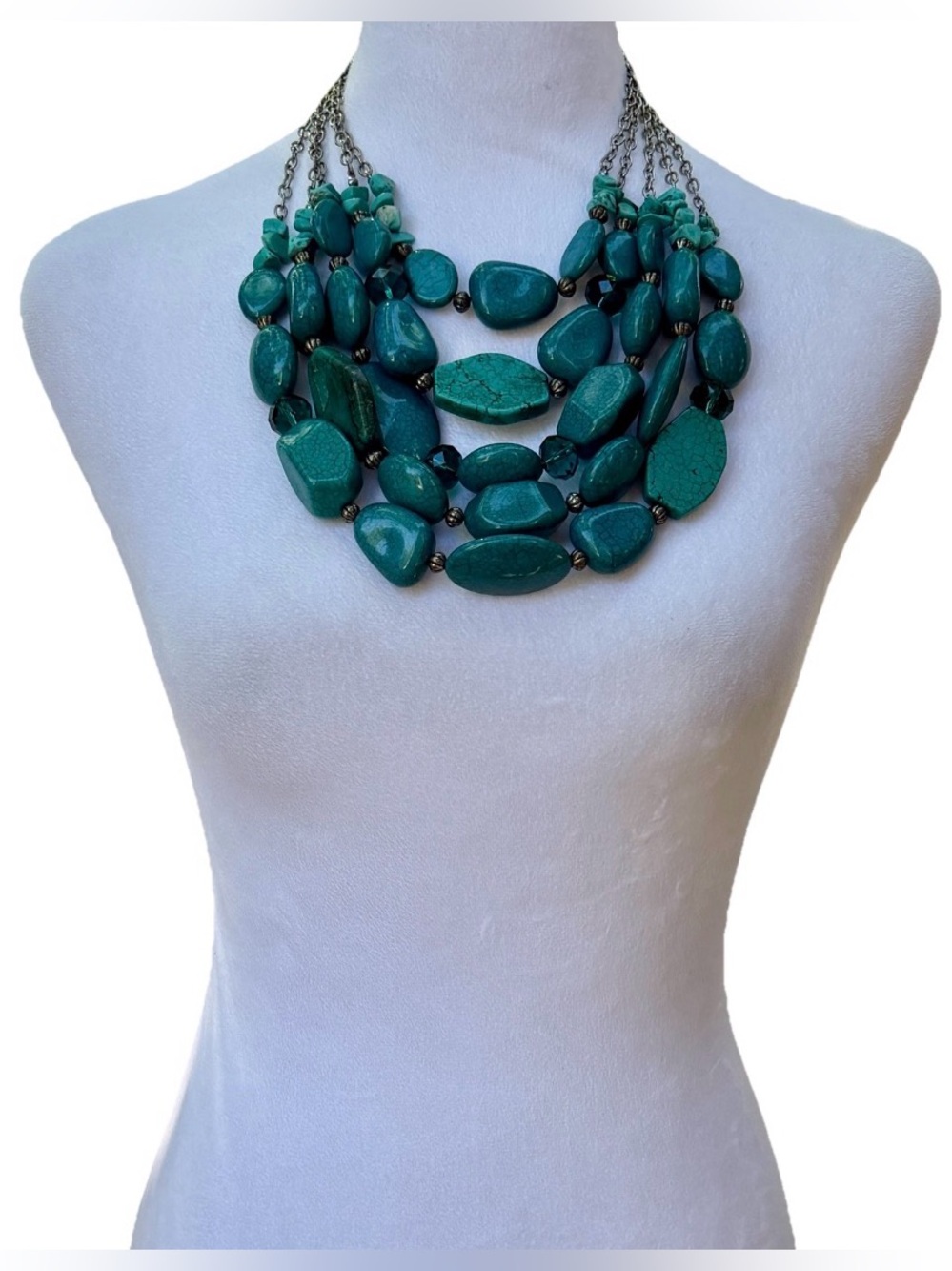 Multi Strand Layeredโ Faux Turquoise Beaded Stone Statement Necklace Southwest